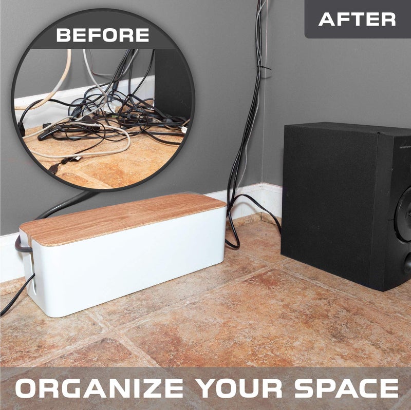 Iron Forge Cable Cable Management Box, 2 Pack - White Cord Organizer with Wood Top - Hider for Wires, Power Strips, Surge Protectors & More - Includes Accessories - Image 5